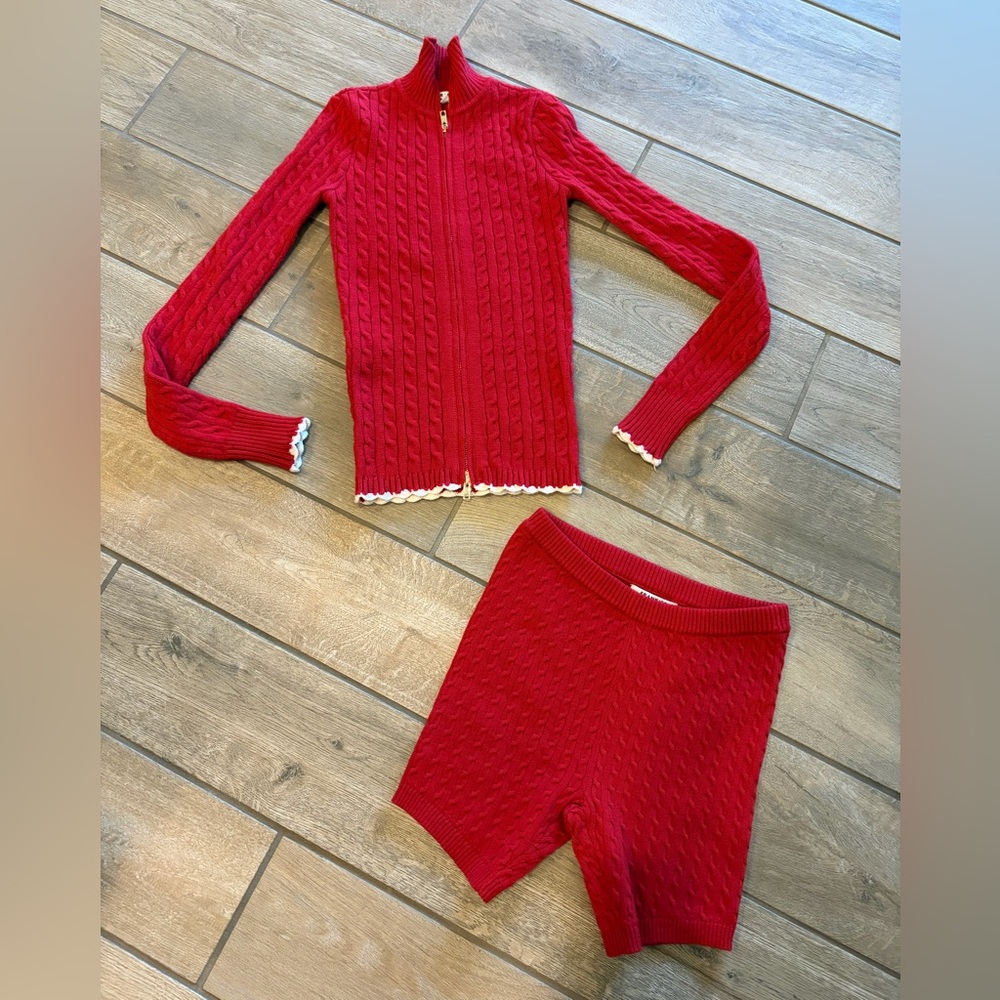 Frankies Bikinis Carter Cable Knit Sweater and shorts Heartstrings red size XS